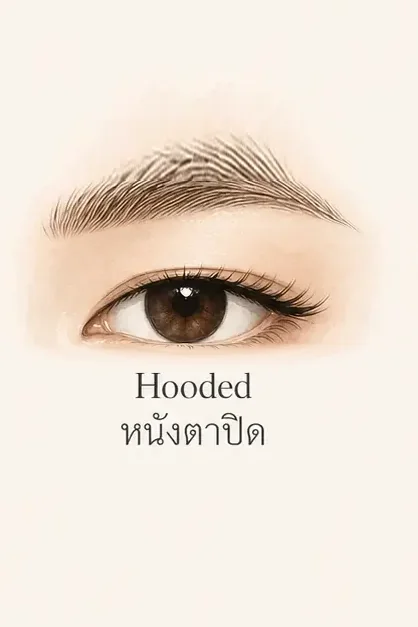 Illustration of hooded eyes — extra lid skin partly covering the lash line